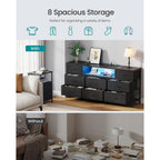 Songmics Bellah Collection - Dresser For Bedroom With Outlets And Led Lights, Tv Stand For Tvs Up To 65 Inches, Chest Of Drawers, 8 Drawers, Steel, Modern, Ink Black Ulgs434Bh02S