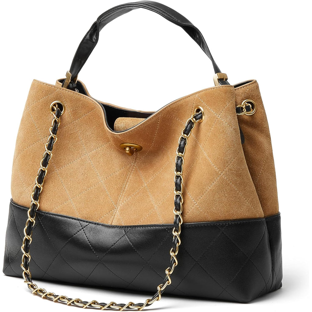DORIS&JACKY Designer Satchel Tote Purse, Women Soft Lambskin Top Handle Shoulder Bag with Twist Lock Closure and Chain Strap