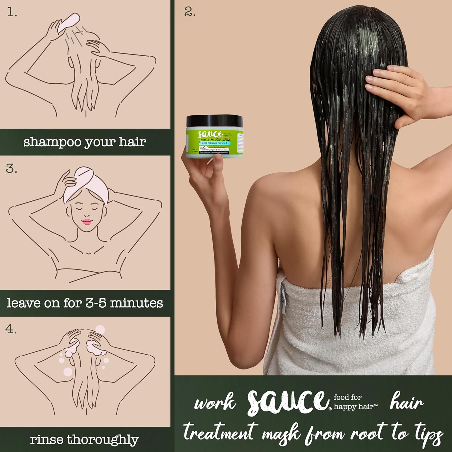 SAUCE Deep Conditioning Hair Mask for Dry Damaged Hair, Guacamole Whip (12 Fl Oz) Frizz Control with Avocado, Jarrah Honey, Monoi & Argan Oil