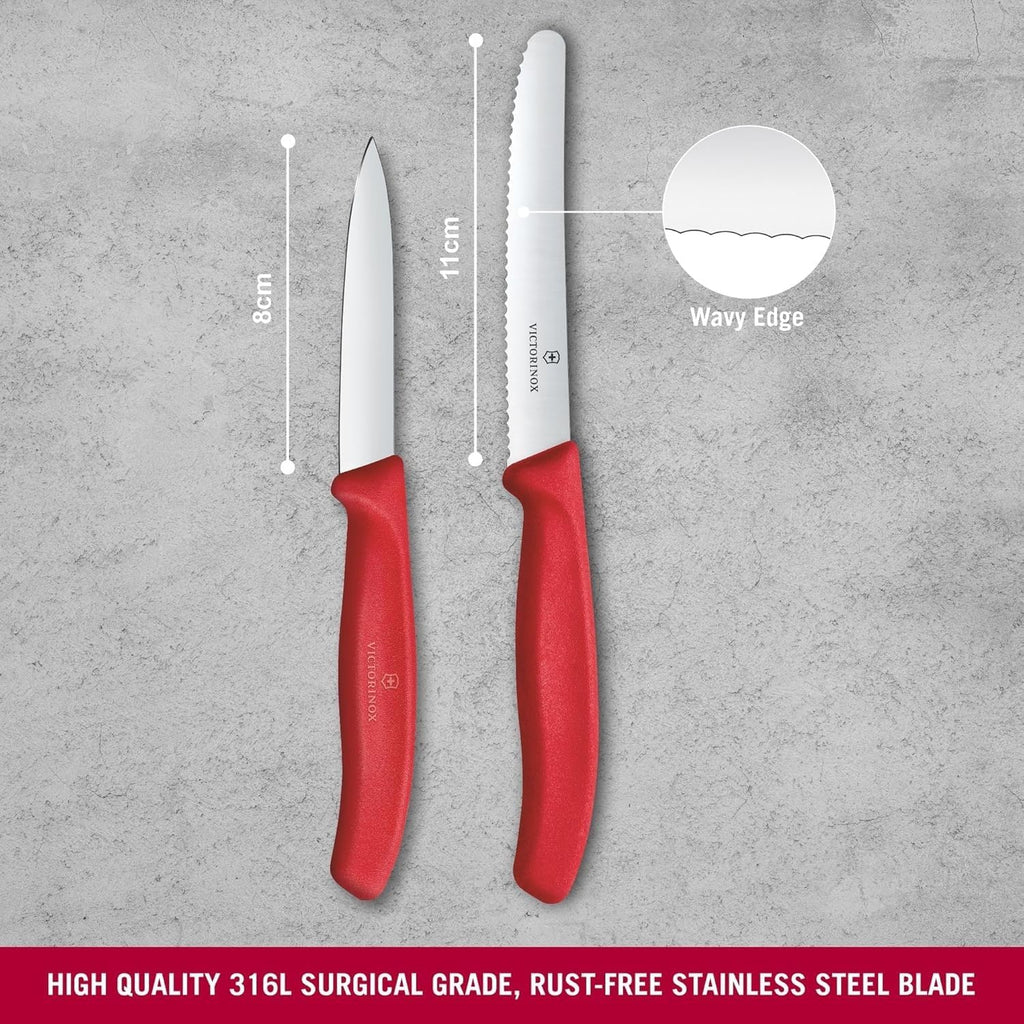 Victorinox Swiss Classic 2-Piece Paring Knife Set, Stainless Steel - Red | Includes 1 Serrated And 1 Straight Edge Blade, Dishwasher Safe With Ergonomic Handles For Precision Peeling And Trimming