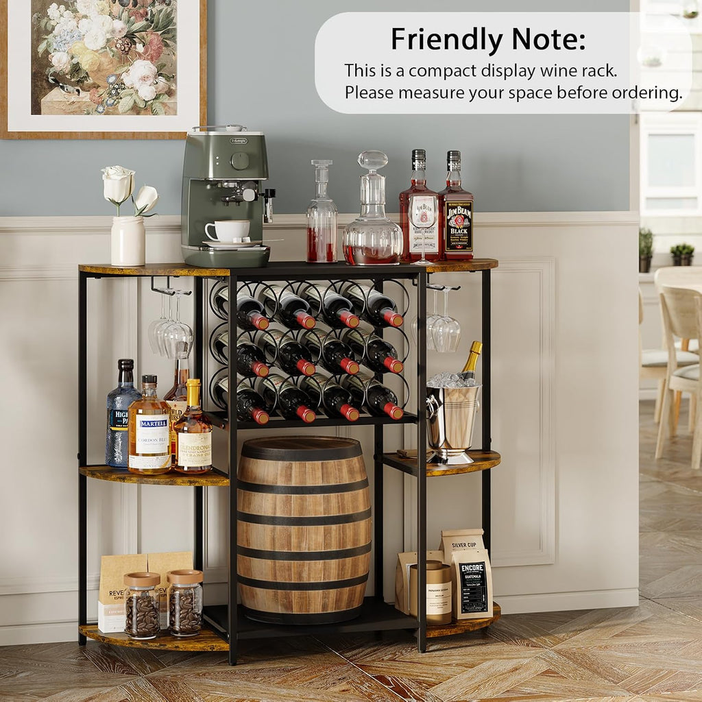 Wine Bar Cabinet With Led Lights, Mini Wine Bar Cart With Storage And Glass Holder, Home Bar Coffee Bar For Liquor, 3-Tier Bar Table For Kitchen, Dining Room, Living Room, Black