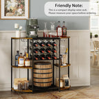 Wine Bar Cabinet With Led Lights, Mini Wine Bar Cart With Storage And Glass Holder, Home Bar Coffee Bar For Liquor, 3-Tier Bar Table For Kitchen, Dining Room, Living Room, Black