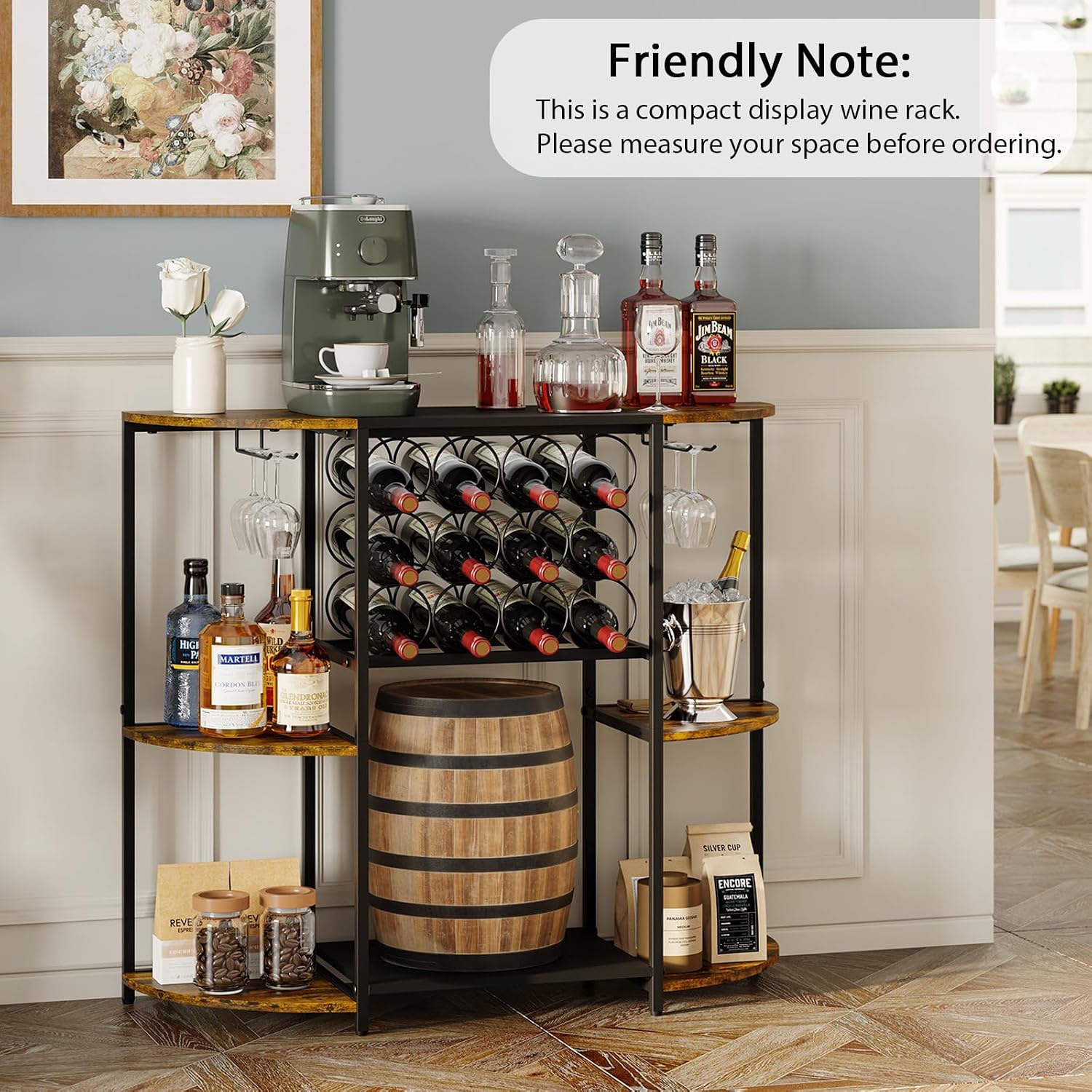 Wine Bar Cabinet With Led Lights, Mini Wine Bar Cart With Storage And Glass Holder, Home Bar Coffee Bar For Liquor, 3-Tier Bar Table For Kitchen, Dining Room, Living Room, Black
