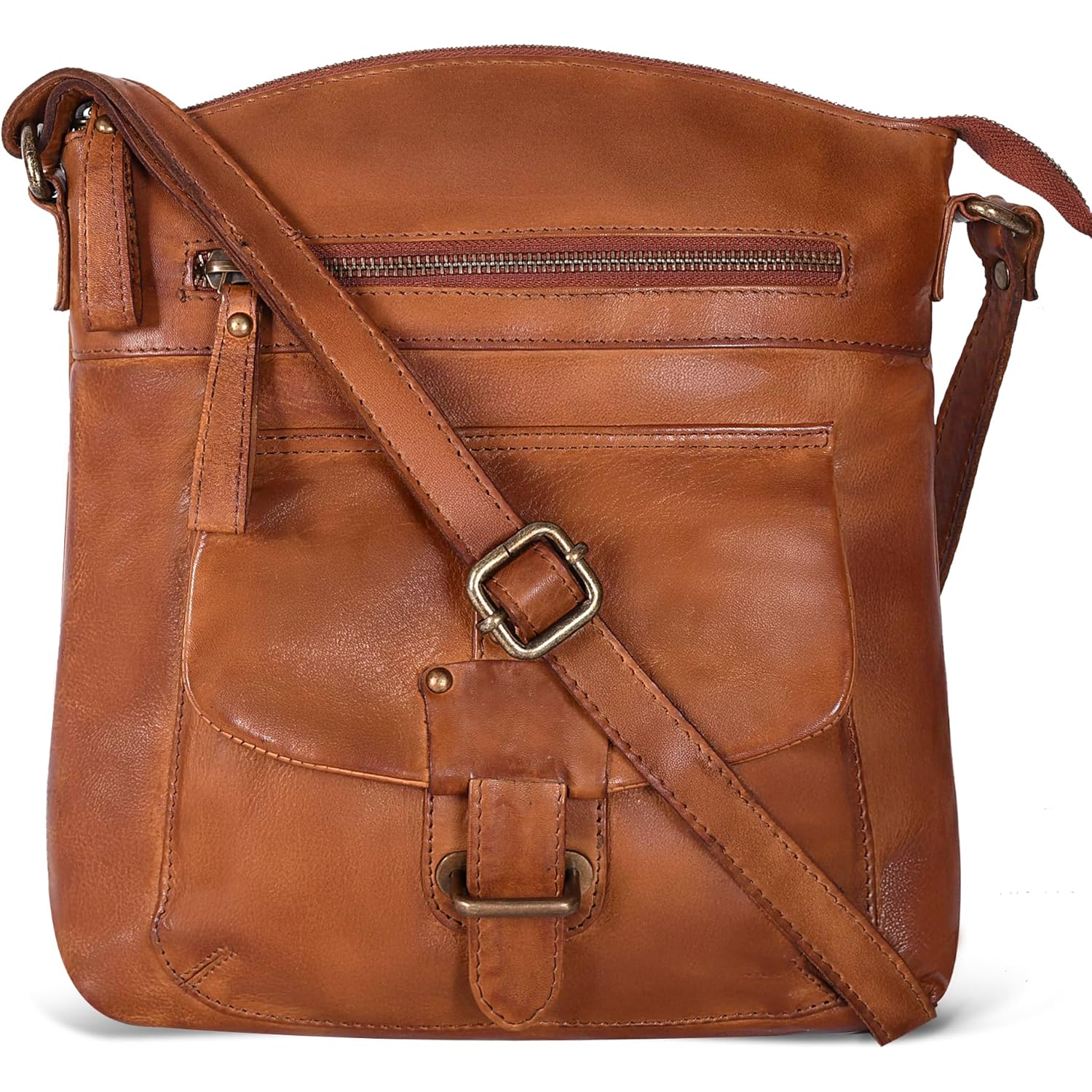 Oak Leathers Leather Crossbody Bag For Women With Adjustable Sling Strap - Medium Size Crossover Shoulder Handbag Purse