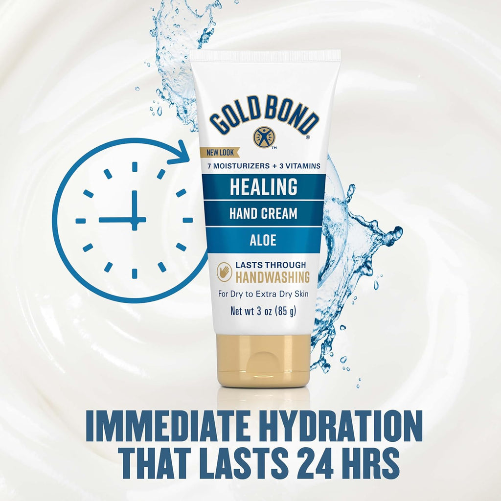 Gold Bond Healing Hand Cream with Aloe, Rich Moisturizer for Dry to Extra Dry Skin, Hydration that Lasts Through Handwashing, Non-Greasy, Dermatologist Tested, Light Scent, 3 Oz On-The-Go Tube