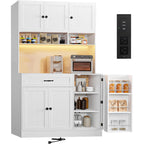 Fjtjbsi 72" Kitchen Pantry Cabinet With Led Light And Charging Station Tall Pantry Storage Cabinet With Adjustable Shelves And Door Shelves Modern Kitchen Hutch With Microwave Stand And Countertop