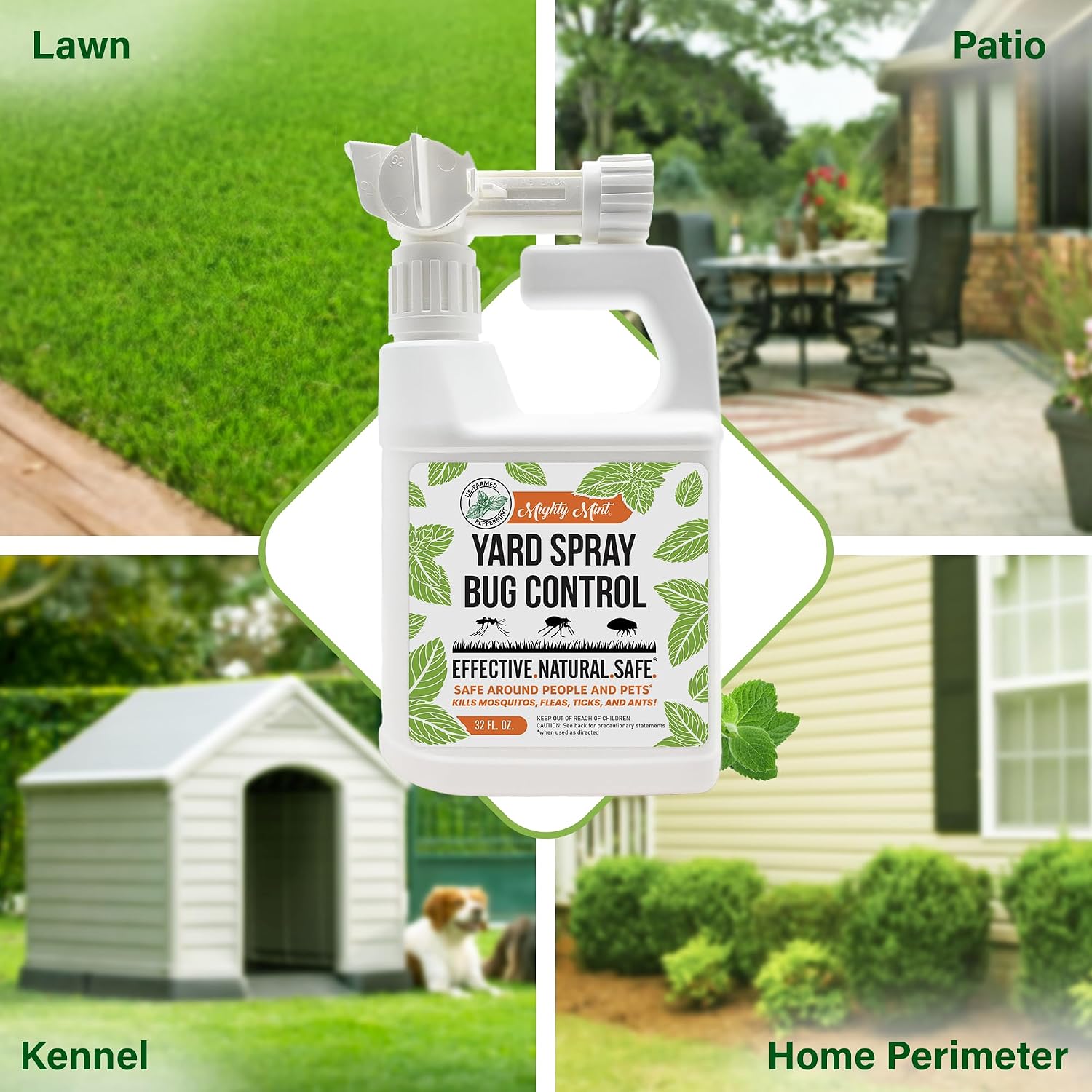 Mighty Mint Peppermint Oil Lawn & Yard Bug Control Spray – Natural Outdoor Pest Repellent For Fleas, Ticks, Mosquitoes, Ants, And More – Plant-Based, Extra-Strength Formula – 32 Oz (Pack Of 2)