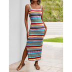 Prettygarden Tank Dress For Women 2026 Summer Casual Striped Maxi Dresses Fitted Square Neck Beach Vacation Bohemian Sundress