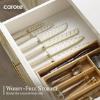 CAROTE 12PCS Kitchen Knife Set, Healthy Gold Titanium Coating Knife Set, Dishwasher Safe with 6 Blade Guards, Rustproof Stainless Steel Cutlery Set, White and Gold