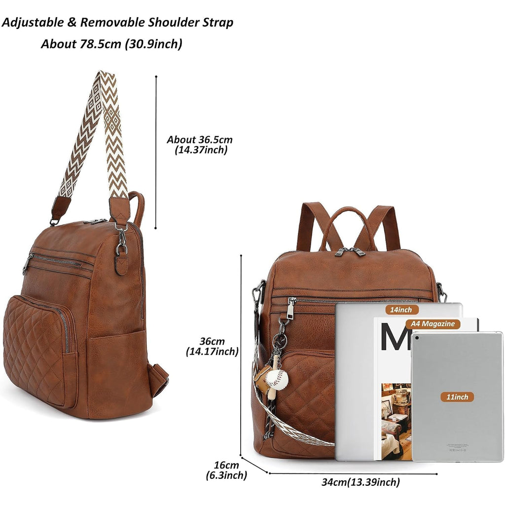 Tantomi Backpack Purse For Women Large Leather Convertible Backpack Ladies Shoulder Bag Fashion Backpack Handbags For Travel And Work (Brown)