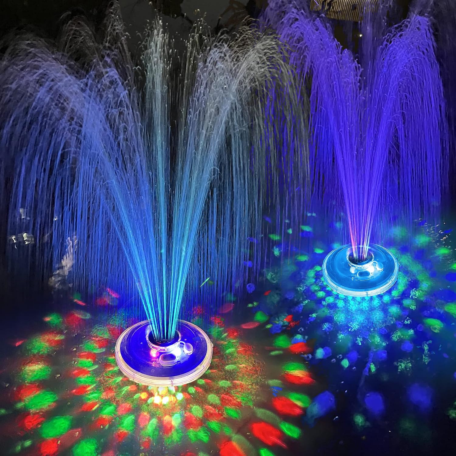 Floating Water Fountain With Underwater Lights, Powered Pump Outdoor, 3 Modes Sprinkler Waterfall Fountain For Inground Above Ground Pool, Pond-Blue-1Pc