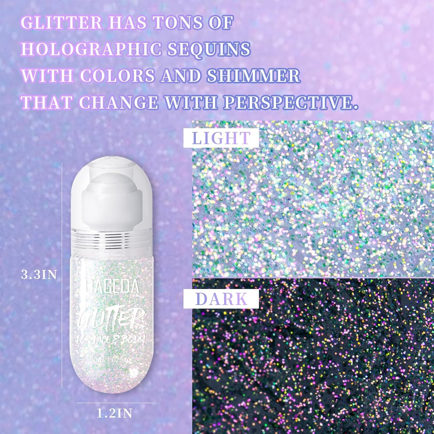 DAGEDA Body Glitter Gel, Roll-on Face Glitter for Mermaid Makeup Festival Rave Accessories, Holographic Hair Glitter Gel,Body Shimmer Halloween Makeup for Rave Party (Sparkling Pink)