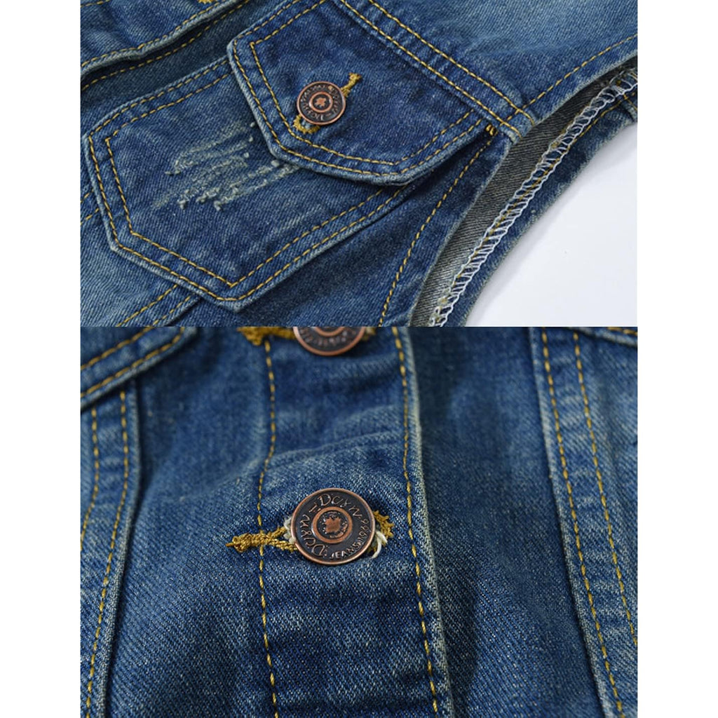 Women'S Casual Denim Waistcoat Slim Fit Frayed Sleeveless Jacket Ripped Tops With Pockets