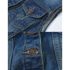 Women'S Casual Denim Waistcoat Slim Fit Frayed Sleeveless Jacket Ripped Tops With Pockets