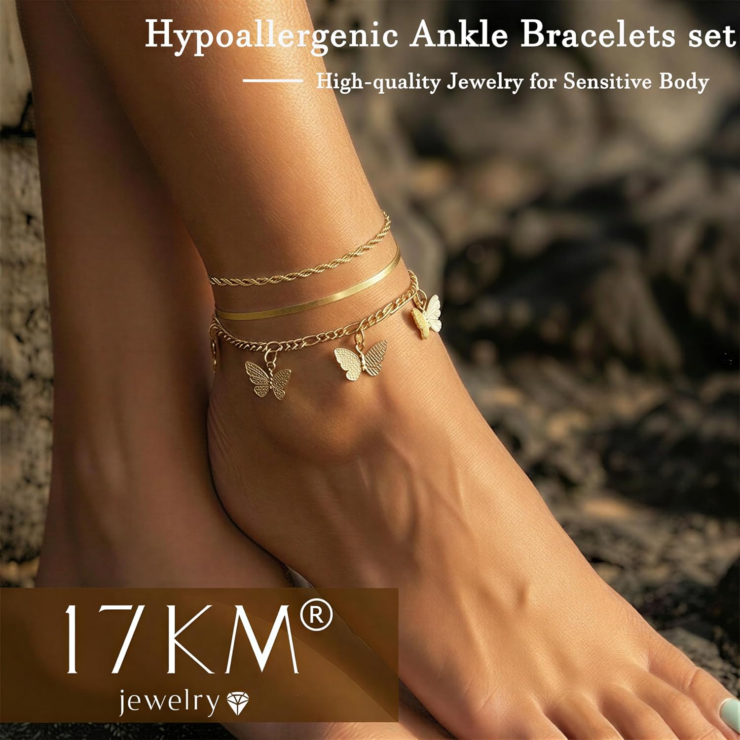 17KM 21PCS Gold Ankle Bracelets for Women, Boho Shell Bead Cuban Link Chain Waterproof Gold Anklets Set, Adjustable Layered Anklets for Women Beach Jewelry Gift