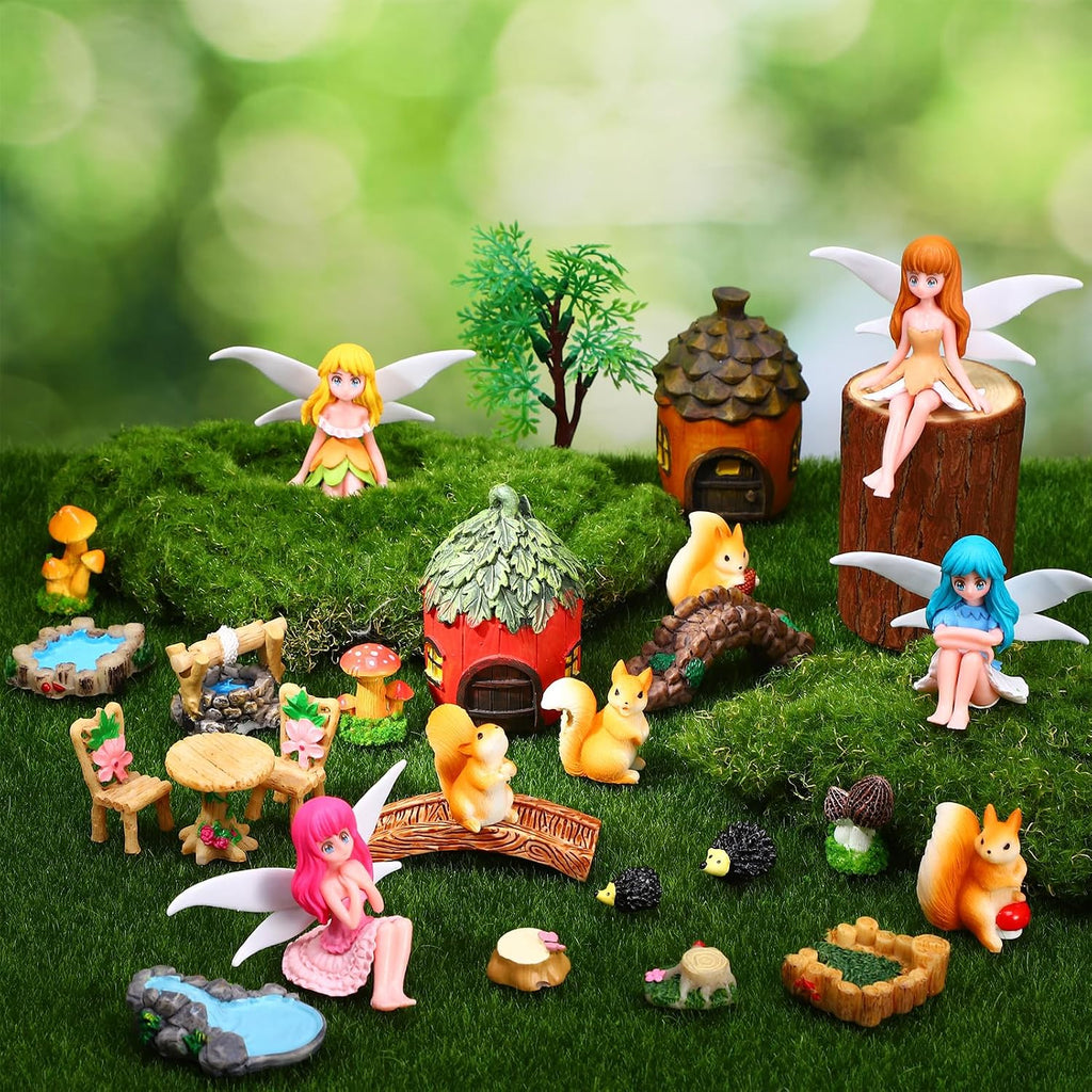 25Pcs Fairy Garden Accessories, Miniature Garden Ornaments Landscape Decorations Mini Fairy Figures Animal Plant Furniture Set For Diy Terrarium Potted Plants Dollhouse Desk Decor