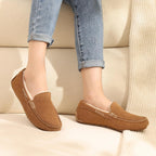 Kidmi Women'S Genuine Suede Moccasin Slippers Fluffy Cozy House Shoes With Soft Sole Indoor/Outdoor