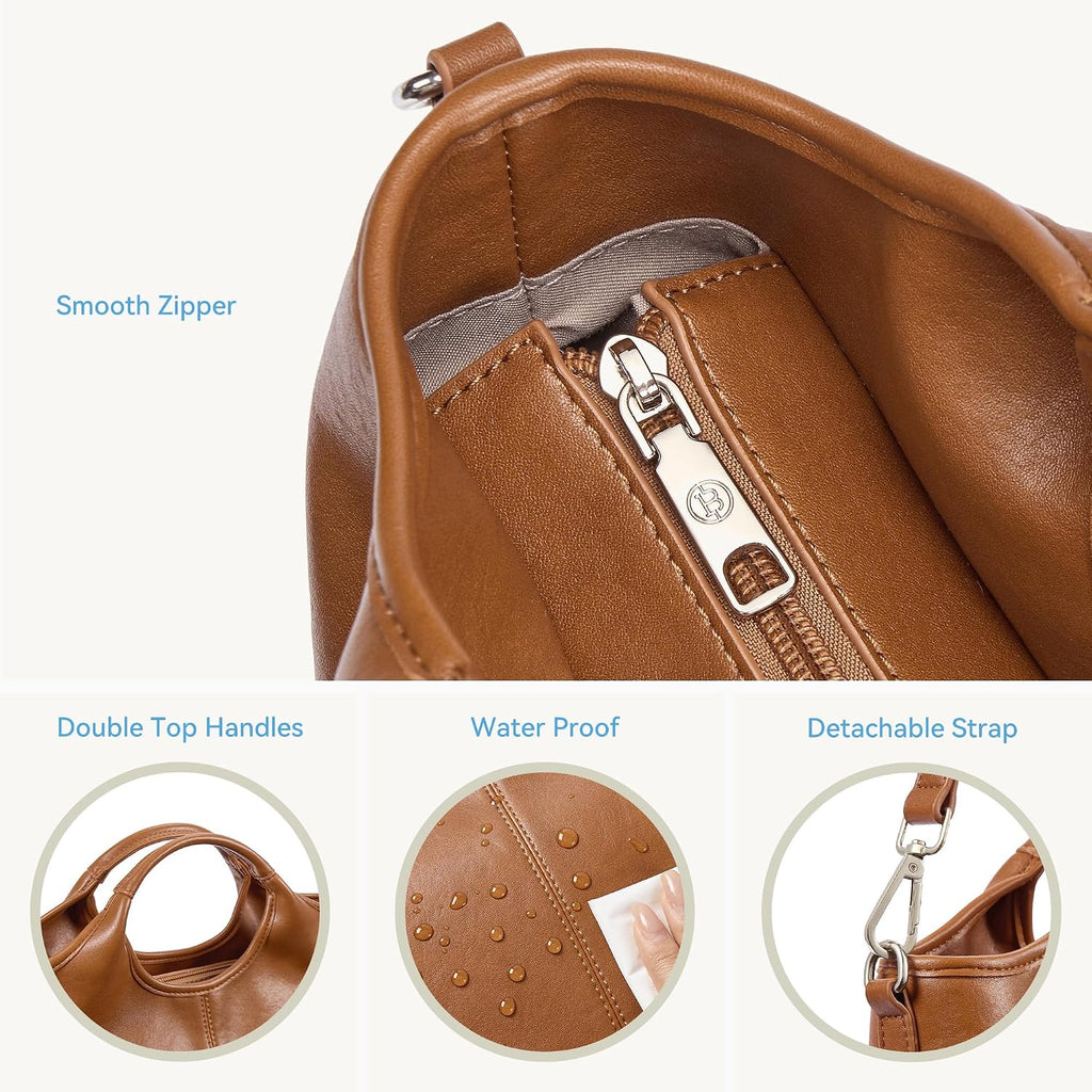Bostanten Vegan Leather Purses For Women Soft Top Handle Satchel Crossbody Zipper Handbag With Detachable Shoulder Strap