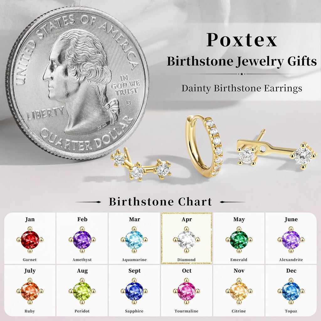3 Pairs Dainty Small Earrings for Women Trendy, Birthstone Stud Huggie Hoop Jacket Stack for Cartilage Helix, Gold Plated Hypoallergenic Cute Women Fashion Accessories Western Jewelry Gifts