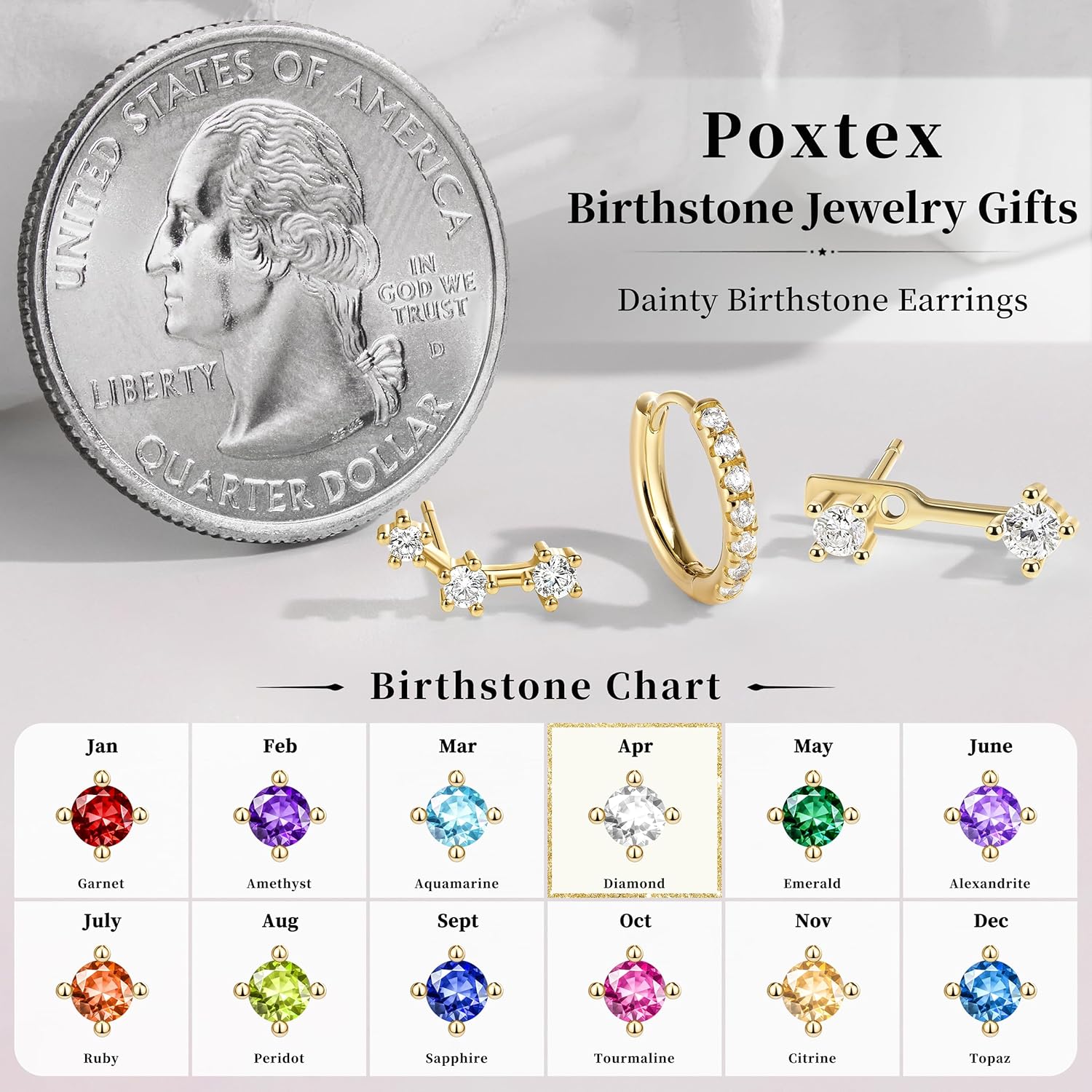 3 Pairs Dainty Small Earrings for Women Trendy, Birthstone Stud Huggie Hoop Jacket Stack for Cartilage Helix, Gold Plated Hypoallergenic Cute Women Fashion Accessories Western Jewelry Gifts