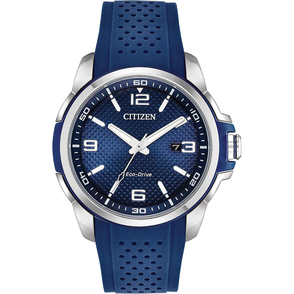 Citizen Men'S Eco-Drive Weekender Watch In Stainless Steel With Blue Polyurethane Strap, Blue Dial (Model: Aw1158-05L)