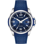 Citizen Men'S Eco-Drive Weekender Watch In Stainless Steel With Blue Polyurethane Strap, Blue Dial (Model: Aw1158-05L)