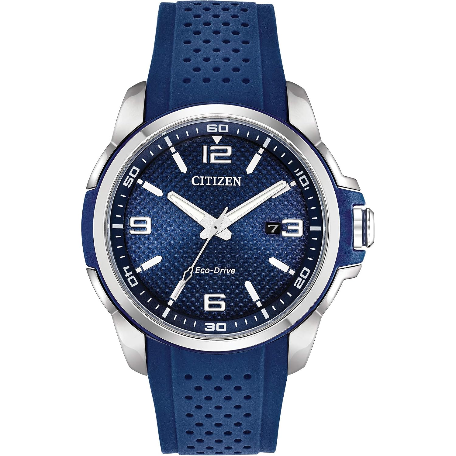 Citizen Men'S Eco-Drive Weekender Watch In Stainless Steel With Blue Polyurethane Strap, Blue Dial (Model: Aw1158-05L)