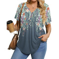 IN'VOLAND Womens Plus Size Tunic Top Summer Short Sleeve T-Shirt V-neck Button Up Dressy Blouse Casual Pleated Pullover 1X-5X