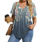 IN'VOLAND Womens Plus Size Tunic Top Summer Short Sleeve T-Shirt V-neck Button Up Dressy Blouse Casual Pleated Pullover 1X-5X