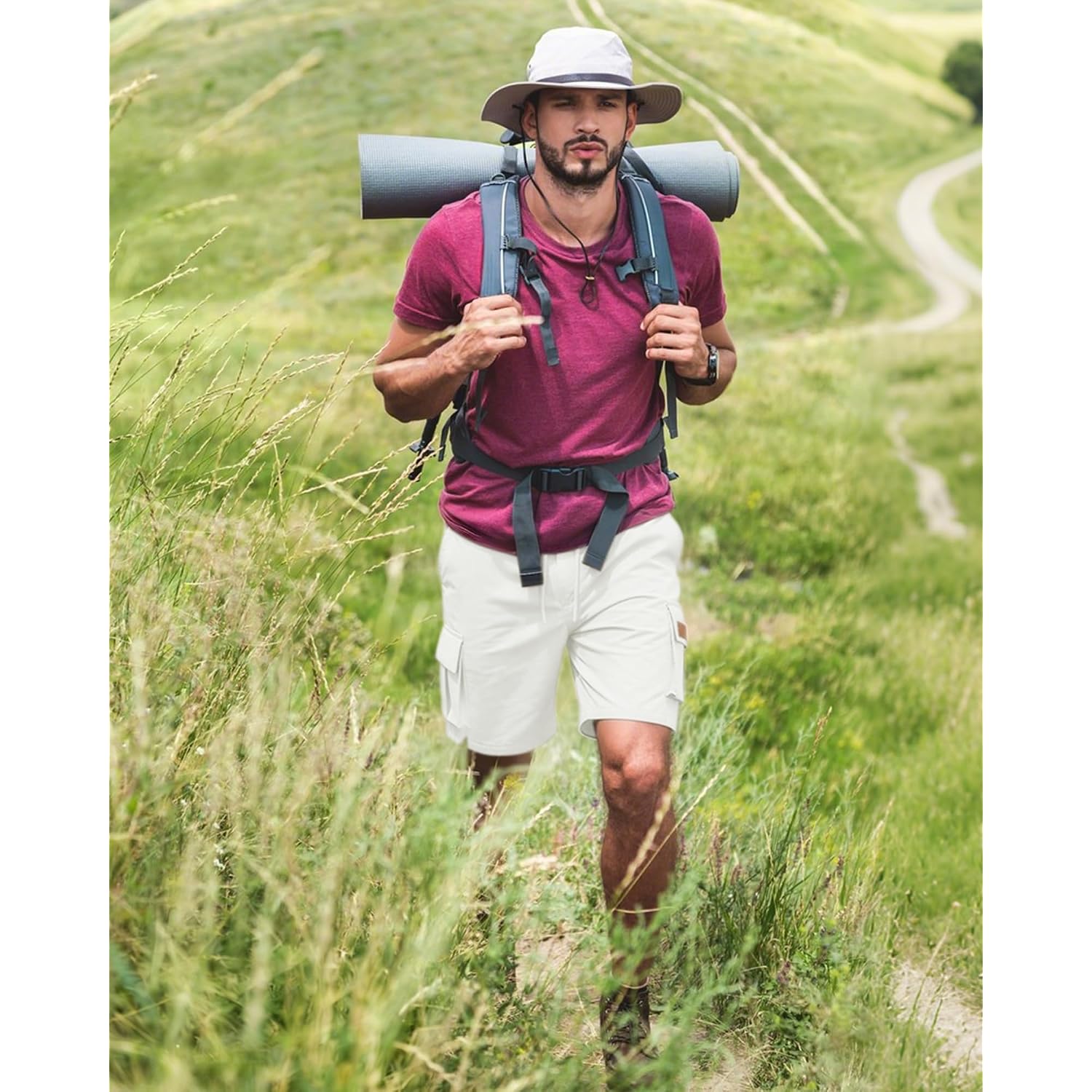 Mens Cargo Shorts Elastic Waist Drawstring Hiking Shorts For Men Stretch Casual Short With 5 Pockets