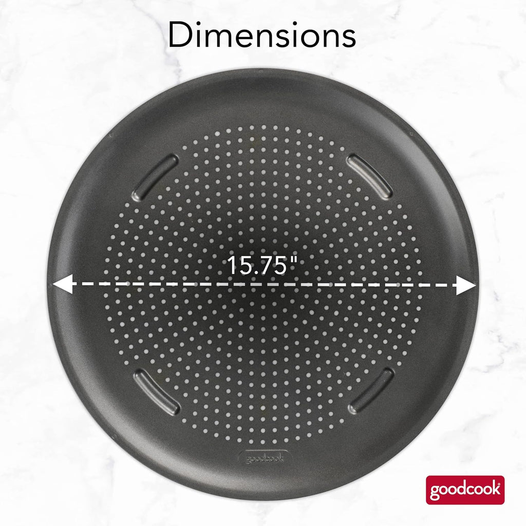 Goodcook Airperfect Insulated Nonstick Carbon Steel Pizza Pan With Cutting Guides, Perforated Nonstick Pizza Pan, 15.75-Inch, Gray