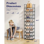 Kitsure Shoe Rack - 10-Tier Shoe Organizer With Detachable Fabric Shelves & Metal Frame, Tall Shoe Rack For Closet, Entryway, Living Room, 16.9" Wide - 10 Tier, Black