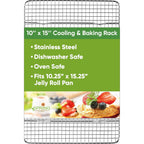 Spring Chef 10 X 15 Inch Stainless Steel Cooling Rack For Cooking & Baking - Heavy Duty Cookie Cooling Rack For Kitchen - Oven Safe - Fits Jelly Roll Pan - Dishwasher Safe