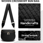 Fodoko Woven Crossbody Bag For Women Woven Leather Bum Bags Checkered Cross Body Bags With Zipper