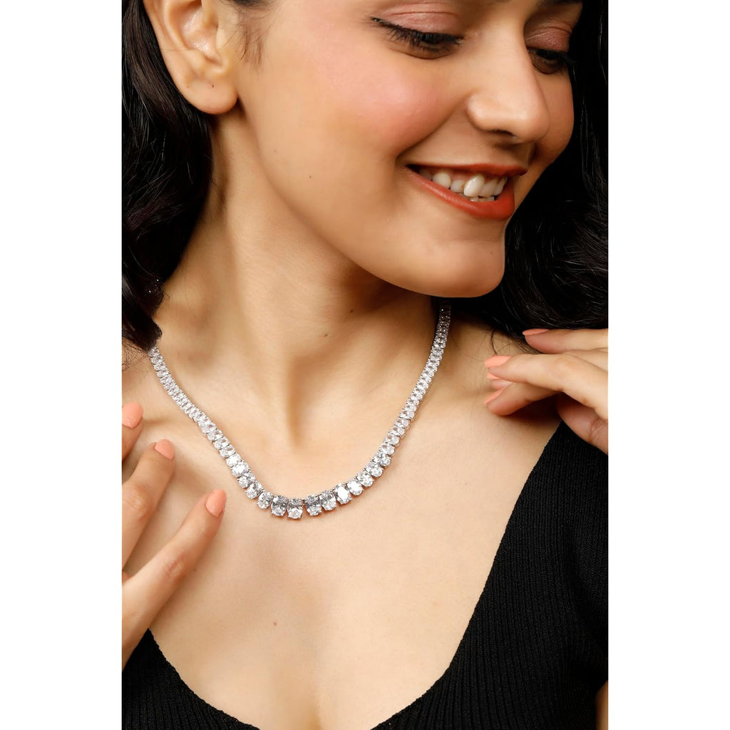 14K White Gold Lab Grown Diamond Tennis Necklace, 5.15 Carats, VS1 Clarity, E-F Color, Oval Cut 4 Prongs Fine Jewelry for Gifts