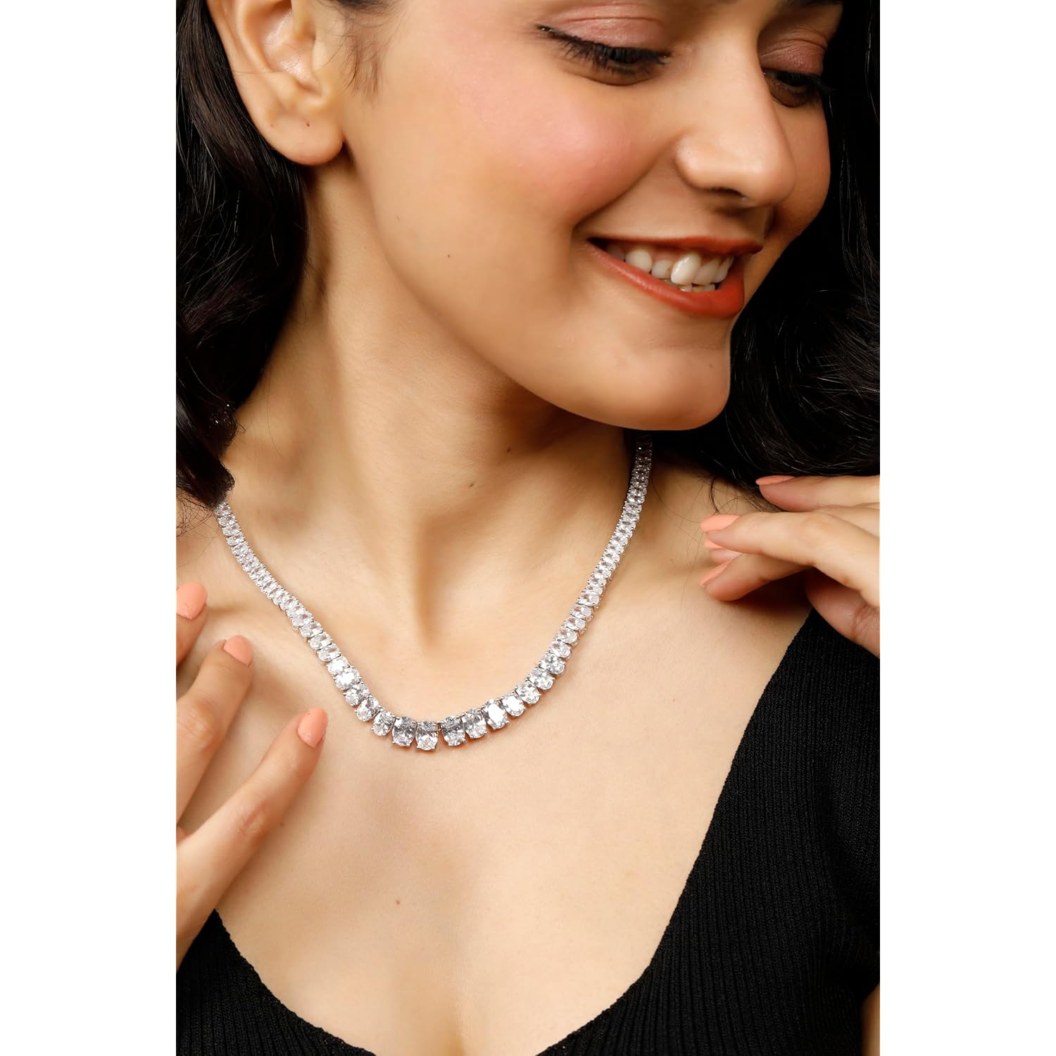 14K White Gold Lab Grown Diamond Tennis Necklace, 5.15 Carats, VS1 Clarity, E-F Color, Oval Cut 4 Prongs Fine Jewelry for Gifts