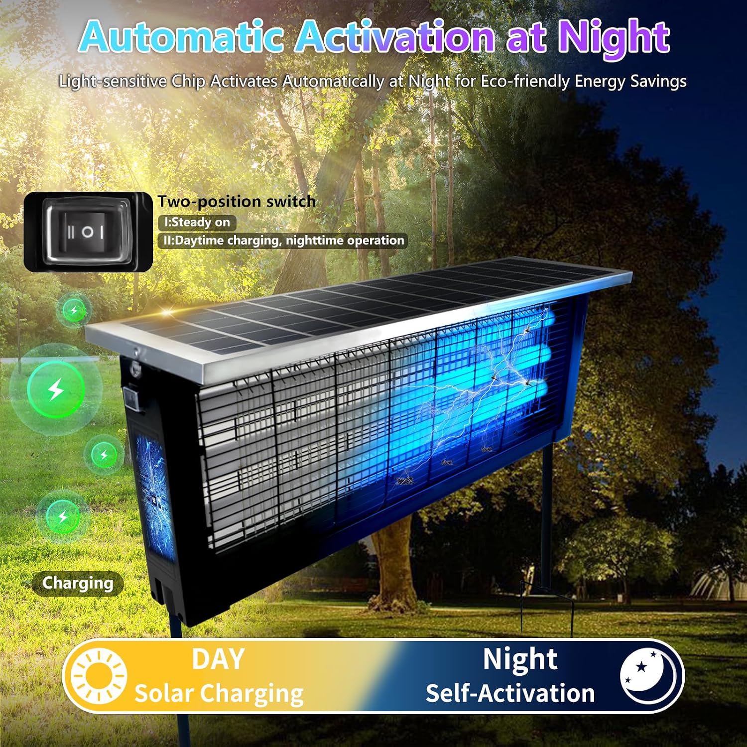 Powerful Large Solar Bug Zapper Outdoor For 4000 Sq.Ft, Rechargeable Mosquito Zapper With High Powered, Waterproof Solar Bug Zapper For Patio Garden, Backyard, Rv, Camping With 18W Solar Panel