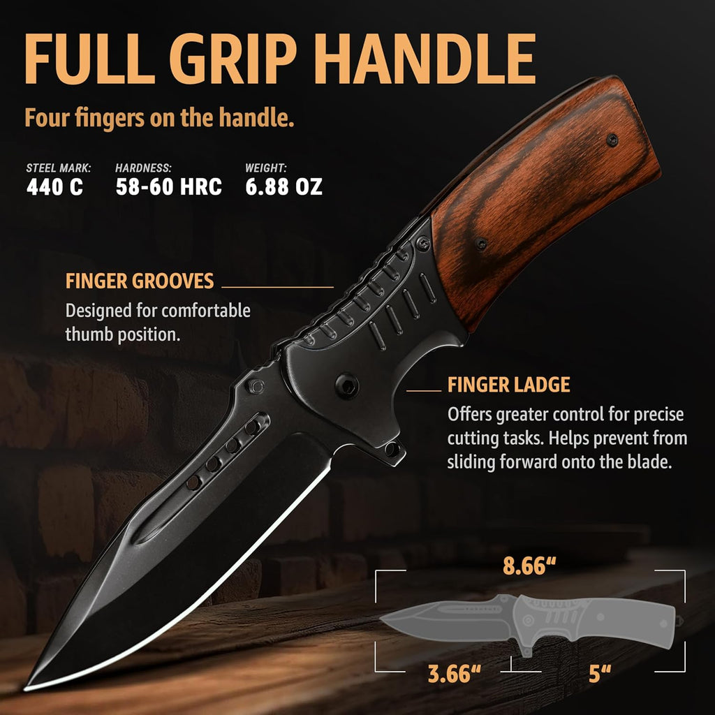 Grand Way Pocket Knife Spring Assisted Folding Knives - Best Camping Hunting Fishing Hiking Survival Knife - Travel Accessories Gear - Stocking Stuffers for Men 0207