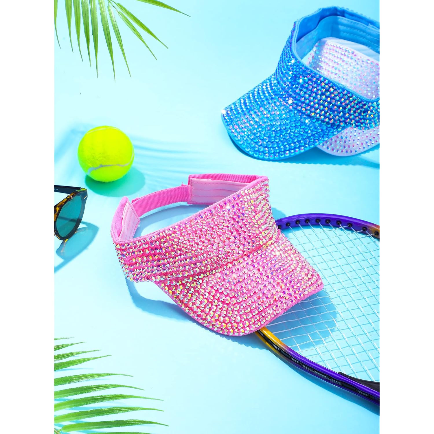 Unittype 8 Pcs Rhinestone Sport Sun Visors Hats for Women Running Golf Visors for Women Adjustable Shiny Glitter Visor with Rhinestone Bling Women's Visor for Golf Running Cycling Jogging Outdoor