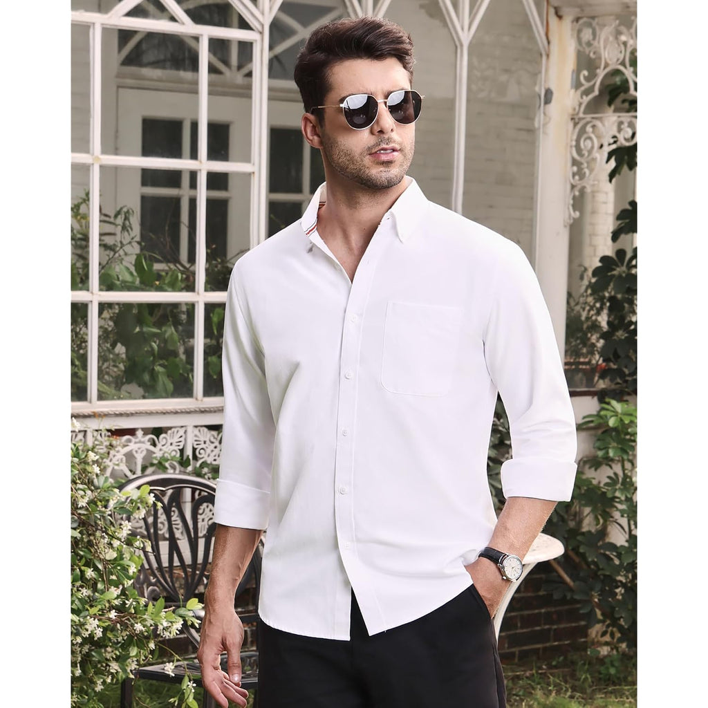 Alimens & Gentle Mens Solid Oxford Shirt Long Sleeve Dress Shirt Work Casual Button Down Shirts With Pocket