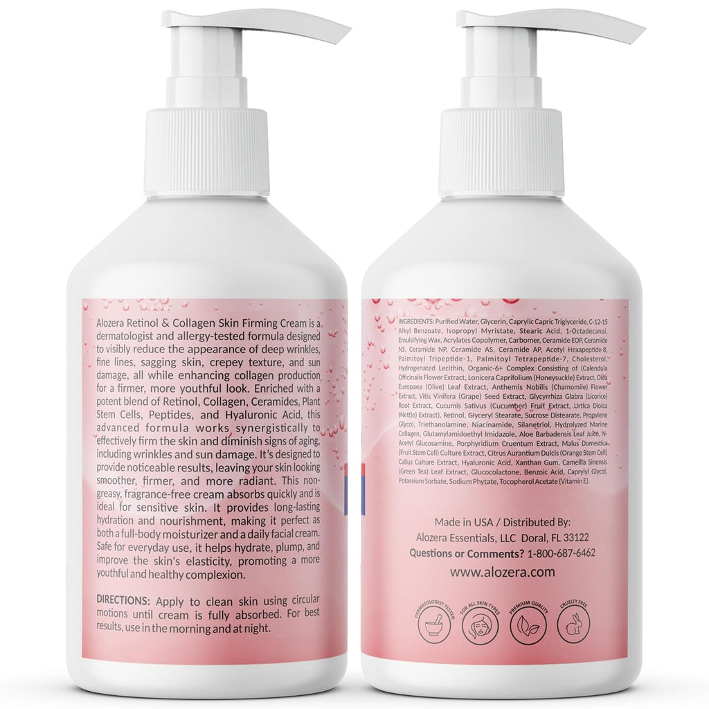 Alozera Firming Body Lotion, Retinol & Collagen Anti-Aging Body Moisturizer, Lightweight & Fast Absorbing Lotion For Crepey Skin, Improves Skin Elasticity, No Added Fragrance, 16.9 Oz
