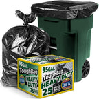 Toughbag 95-96 Gallon Extra-Large Trash Bags, 61X68” Black Garbage Bags, 1.2 Mil Thick (25 Count), Heavy-Duty Outdoor 95 Gallon Trash Bags – For Storage, Custodial, Landscape - Made In Usa