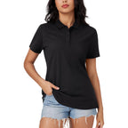 Women's Polo Shirts Cotton 3-Button Short Sleeve Collared Tops Summer Cool Shirt Uniform Casual Shirts