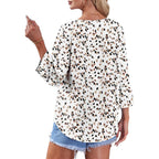 Button Down Shirts for Women 3/4 Length Sleeve Tops V Neck Blouses Business Casual Outfits Loose Fit