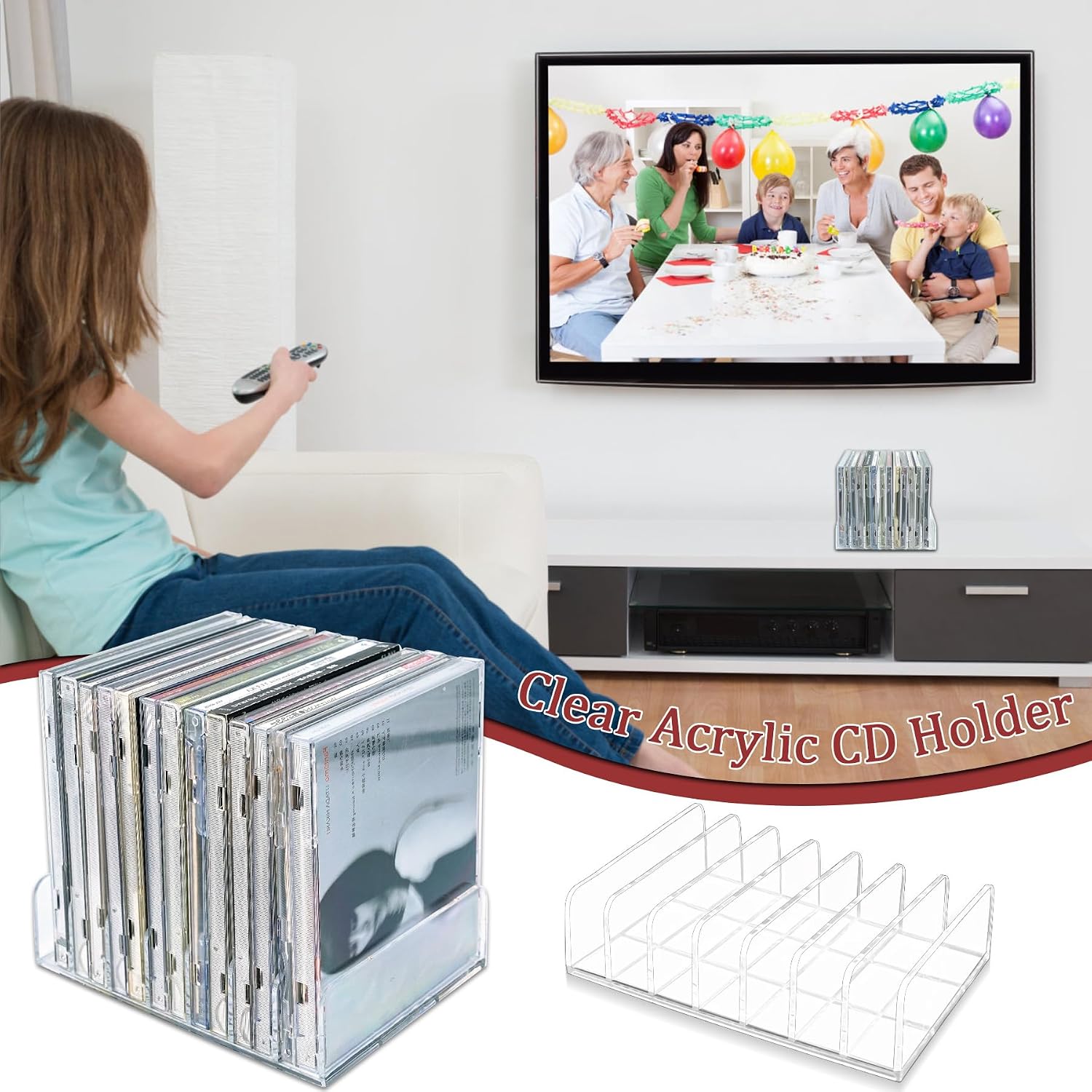 2 Pcs Clear Acrylic Cd Holder, Dvd/Cd Display Rack & Cd Storage Box & Vinyl Record Storage Stand Holds Up To 14 Standard Cd Cases For Media Shelf Storage And Organization