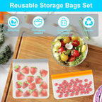 12 Pack Reusable Freezer Bags Dishwasher Safe, Leakproof Food Storage Bags, Silicone Bags For Food Storage Home Organization (4 Reusable Snack Bags 4 Sandwich Bags 4 Gallon Freezer Bags)