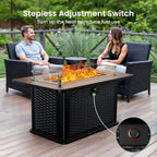 43-Inch Rectangular Propane Fire Pit With 60,000 Btu Output, Fire Pit Table Premium Gas For Outside Patio With 304 Stainless Steel H-Burner, Glass Stones, And Wind Guard,Black