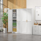 Kitchen Pantry Cabinet,71”White Metal Pantry Storage Cabinet With Doors And 4 Adjustable Shelves,Kitchen Cabinet With 2 Gold Handles,Tall Cabinet For Livingroom,Pantry, Bathroom,Kitchen