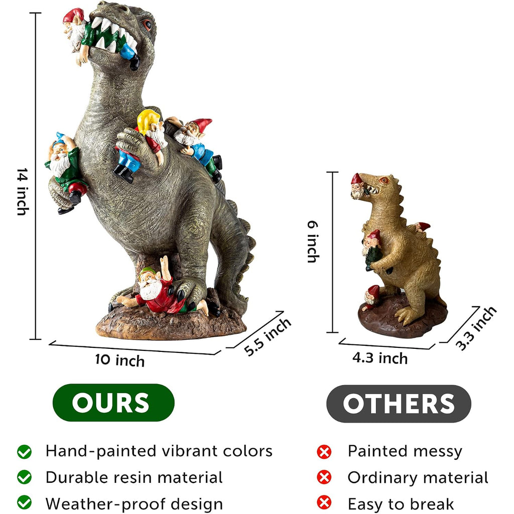 Garden Gnomes Statues Yard Decorations Outdoor Garden Decor, 14” Dinosaur Gnomes Garden Statues, Patio, Lawn Ornament, Gardening Gifts For Women For Housewarming