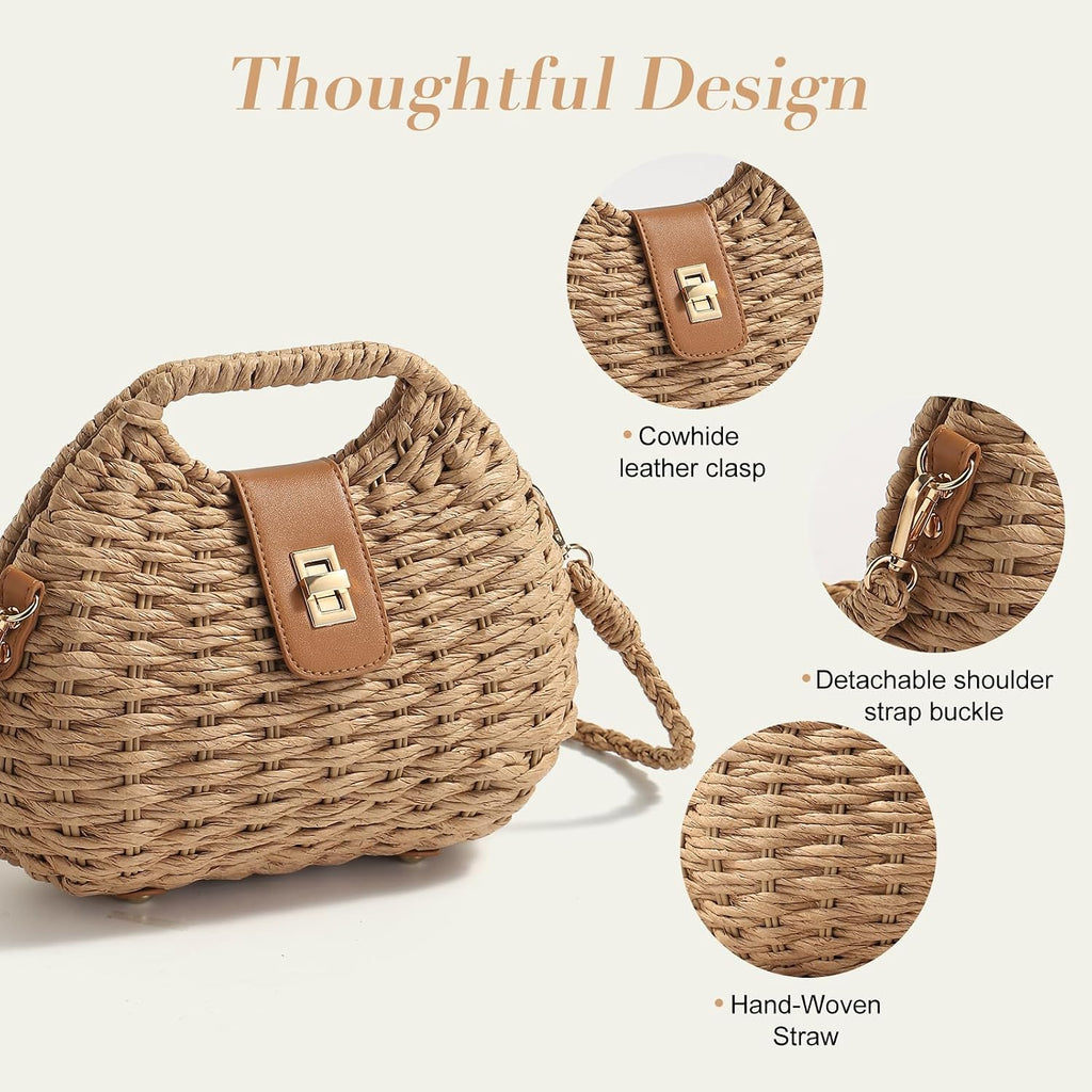 Straw Crossbody Bag For Women, Summer Beach Boho Handwoven Purse With Adjustable Strap, Lightweight Shoulder Bag | Handwoven Straw